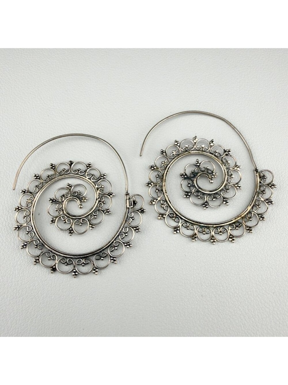 Sterling Silver Spiral Statement Hoop Earrings Filigree Boho